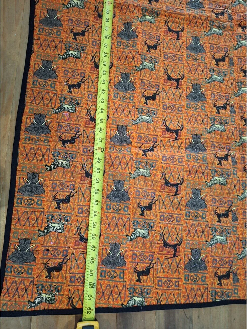 African quilt, hand made, leopard, zebra, elephants, lap size, 62